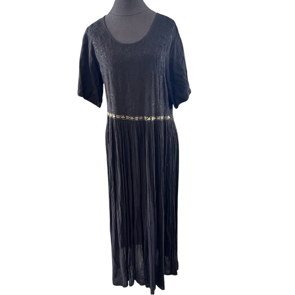 NWT Select Black Gauze Midi Dress with Gold Accents Large